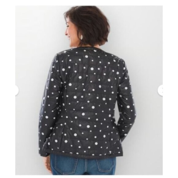 Chico's 1 Zenergy Polka Dot Quilted Jacket Black White Size medium pockets - Picture 7 of 12
